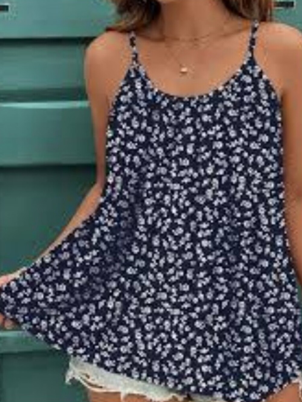 EMERY ROSE Navy Floral Spaghetti Strap Swing Tank Top